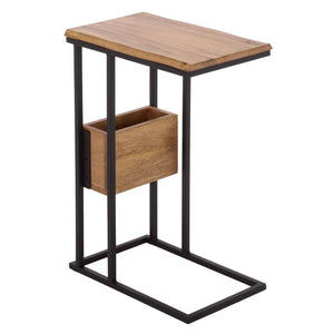 Safavieh Amirah Wood Grain Accent Table with Black Metal Base for Bedside or Living Room ACC3277A