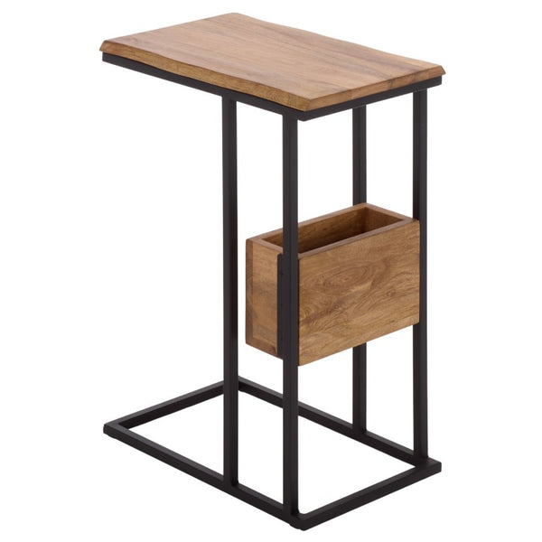 Safavieh Amirah Wood Grain Accent Table with Black Metal Base for Bedside or Living Room ACC3277A