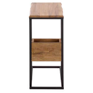 Safavieh Amirah Wood Grain Accent Table with Black Metal Base for Bedside or Living Room ACC3277A