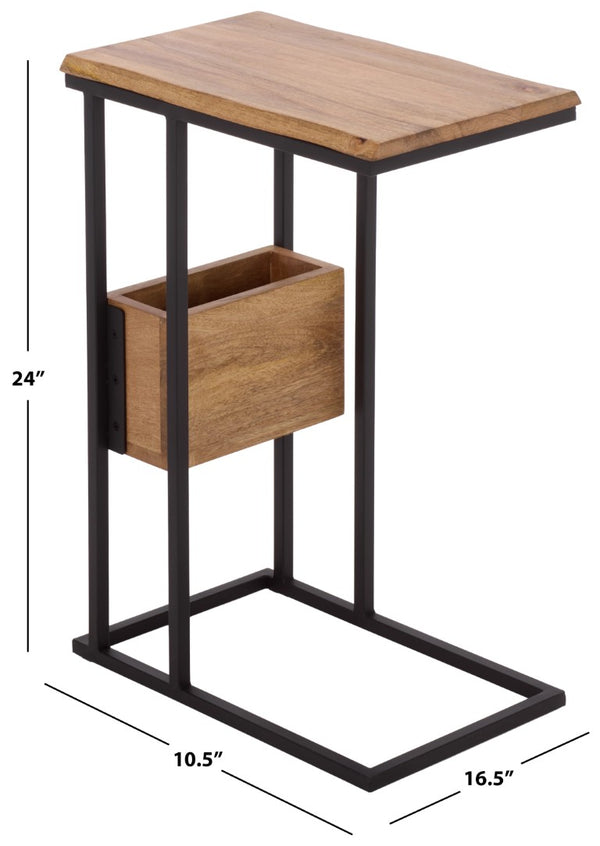 Safavieh Amirah Wood Grain Accent Table with Black Metal Base for Bedside or Living Room ACC3277A