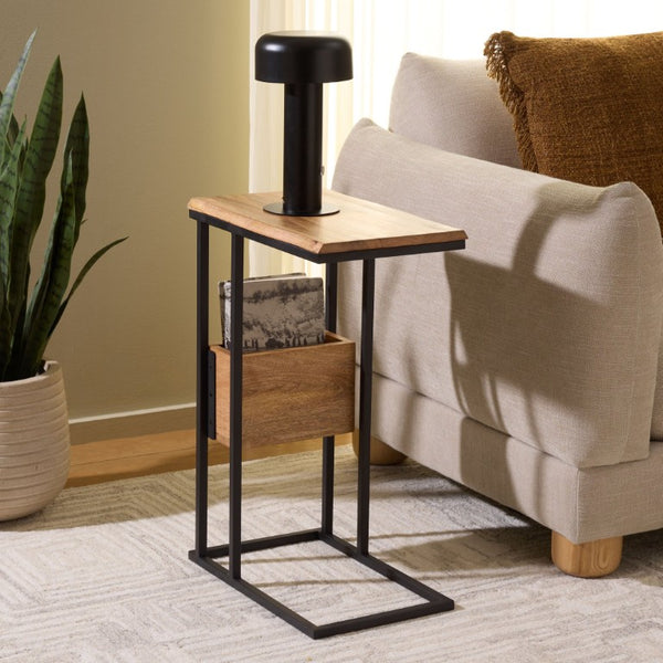 Safavieh Amirah Wood Grain Accent Table with Black Metal Base for Bedside or Living Room ACC3277A