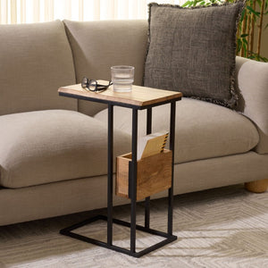 Safavieh Amirah Wood Grain Accent Table with Black Metal Base for Bedside or Living Room ACC3277A