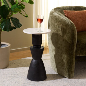 Safavieh Kyla Square Marble Top Accent Table with Matte Black Wood Base for Modern Rooms ACC3278A