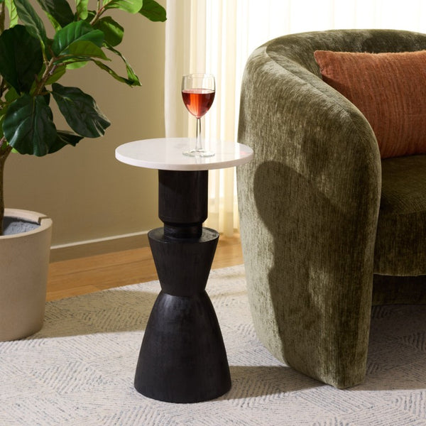Safavieh Kyla Square Marble Top Accent Table with Matte Black Wood Base for Modern Rooms ACC3278A