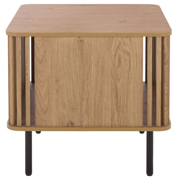 Kiyoshi Accent Table With Warm Wood-Tone Top And Contrasting Metal Trim — Compact Modern Side Table