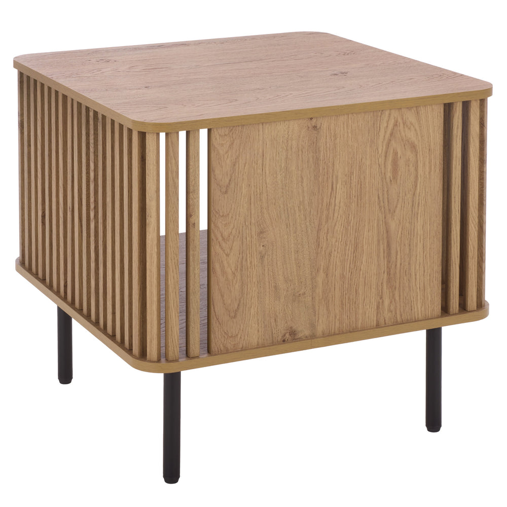 Kiyoshi Accent Table With Warm Wood-Tone Top And Contrasting Metal Trim — Compact Modern Side Table