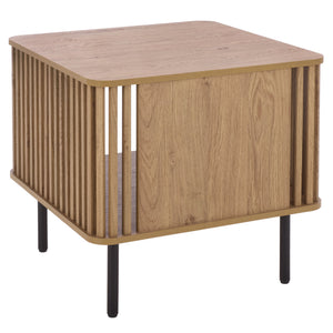 Kiyoshi Accent Table With Warm Wood-Tone Top And Contrasting Metal Trim — Compact Modern Side Table