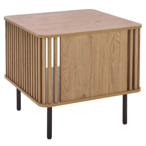 Kiyoshi Accent Table With Warm Wood-Tone Top And Contrasting Metal Trim — Compact Modern Side Table