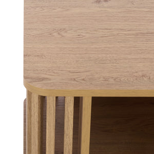 Kiyoshi Accent Table With Warm Wood-Tone Top And Contrasting Metal Trim — Compact Modern Side Table