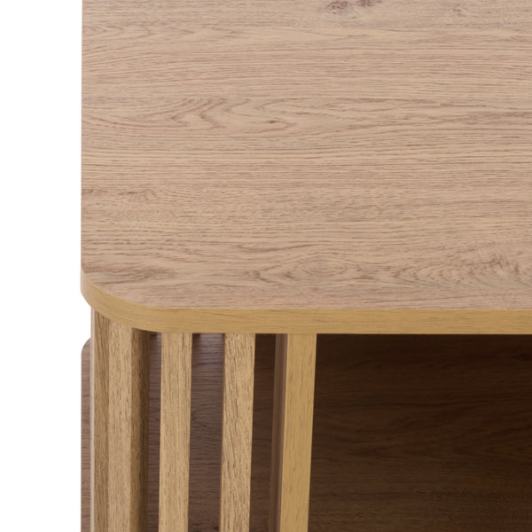 Kiyoshi Accent Table With Warm Wood-Tone Top And Contrasting Metal Trim — Compact Modern Side Table