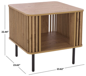 Kiyoshi Accent Table With Warm Wood-Tone Top And Contrasting Metal Trim — Compact Modern Side Table