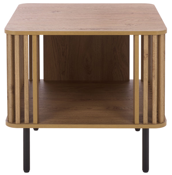 Kiyoshi Accent Table With Warm Wood-Tone Top And Contrasting Metal Trim — Compact Modern Side Table