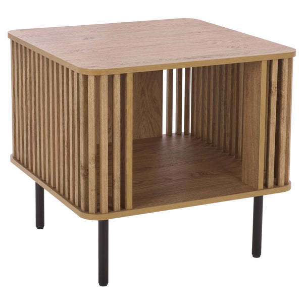 Kiyoshi Accent Table With Warm Wood-Tone Top And Contrasting Metal Trim — Compact Modern Side Table