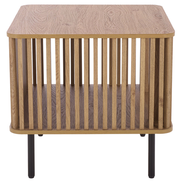 Kiyoshi Accent Table With Warm Wood-Tone Top And Contrasting Metal Trim — Compact Modern Side Table