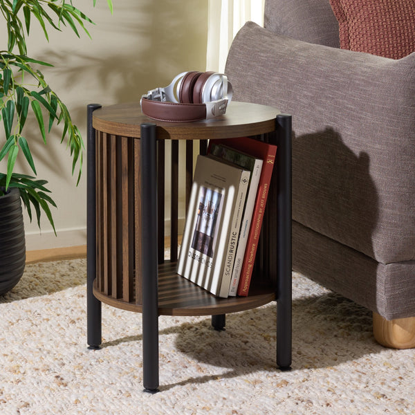 Marami Modern Accent Table With Warm Wood Top And Matte Metal Frame — Compact, Stylish Side Table