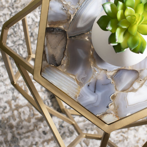 Safavieh Ava Geometric Accent Table - Luxurious Gold-Finish Base & Multicolored Agate Top For Modern Spaces ACC3700A