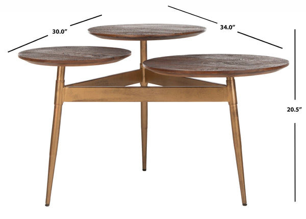 Safavieh Ian 3 Circle Accent Table - Rustic Honey & Gold Finish, Sculptural Geometric Design For Modern Spaces ACC3702A