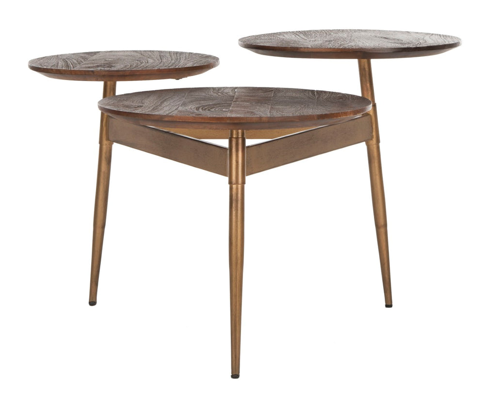 Safavieh Ian 3 Circle Accent Table - Rustic Honey & Gold Finish, Sculptural Geometric Design For Modern Spaces ACC3702A