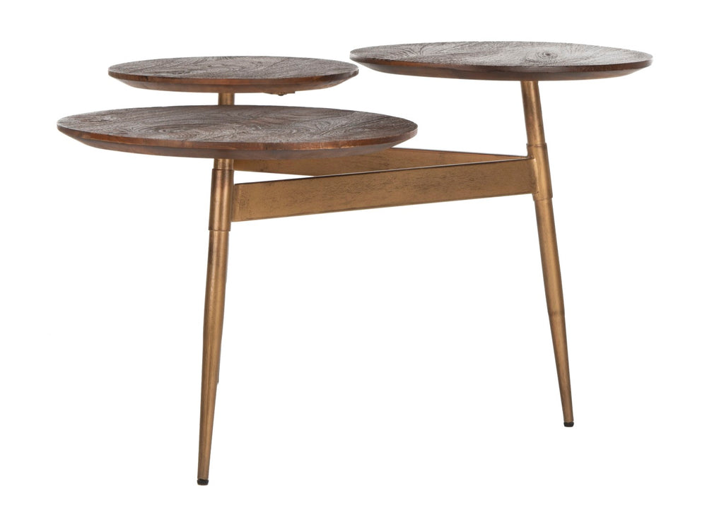 Safavieh Ian 3 Circle Accent Table - Rustic Honey & Gold Finish, Sculptural Geometric Design For Modern Spaces ACC3702A