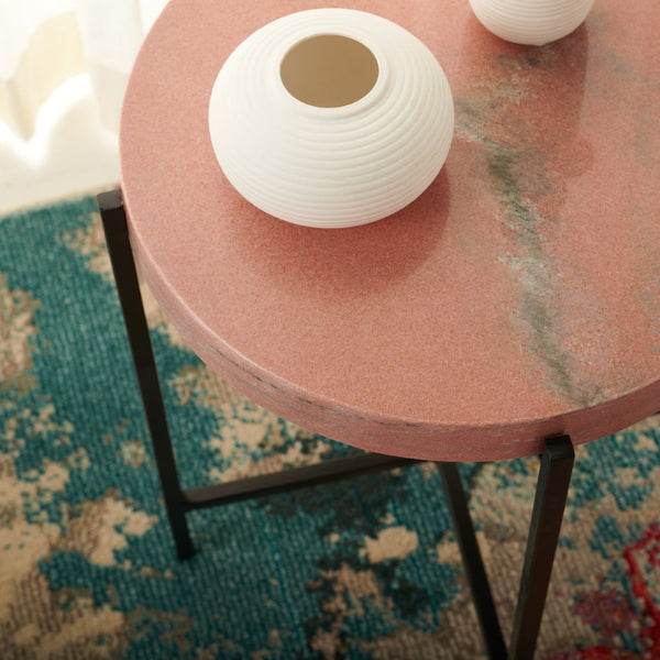 Safavieh Azula Stone Top Accent Table - Elegant Desert-Toned Marble & Black Metal Base For Chic Decor ACC3706A