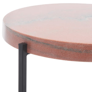 Safavieh Azula Stone Top Accent Table - Elegant Desert-Toned Marble & Black Metal Base For Chic Decor ACC3706A