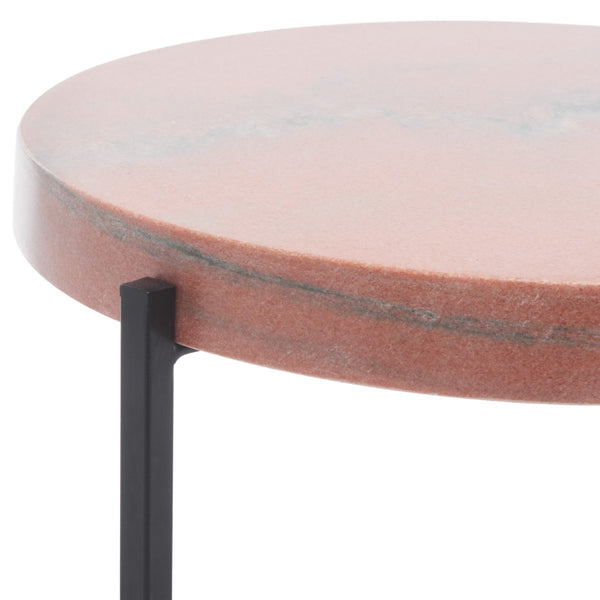 Safavieh Azula Stone Top Accent Table - Elegant Desert-Toned Marble & Black Metal Base For Chic Decor ACC3706A