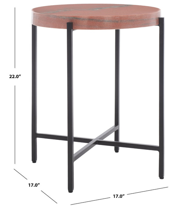 Safavieh Azula Stone Top Accent Table - Elegant Desert-Toned Marble & Black Metal Base For Chic Decor ACC3706A