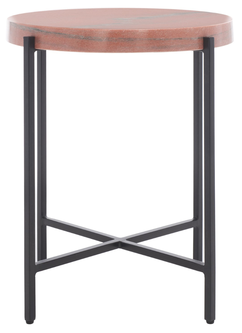 Safavieh Azula Stone Top Accent Table - Elegant Desert-Toned Marble & Black Metal Base For Chic Decor ACC3706A