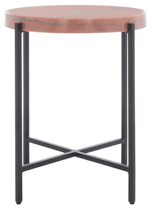 Safavieh Azula Stone Top Accent Table - Elegant Desert-Toned Marble & Black Metal Base For Chic Decor ACC3706A