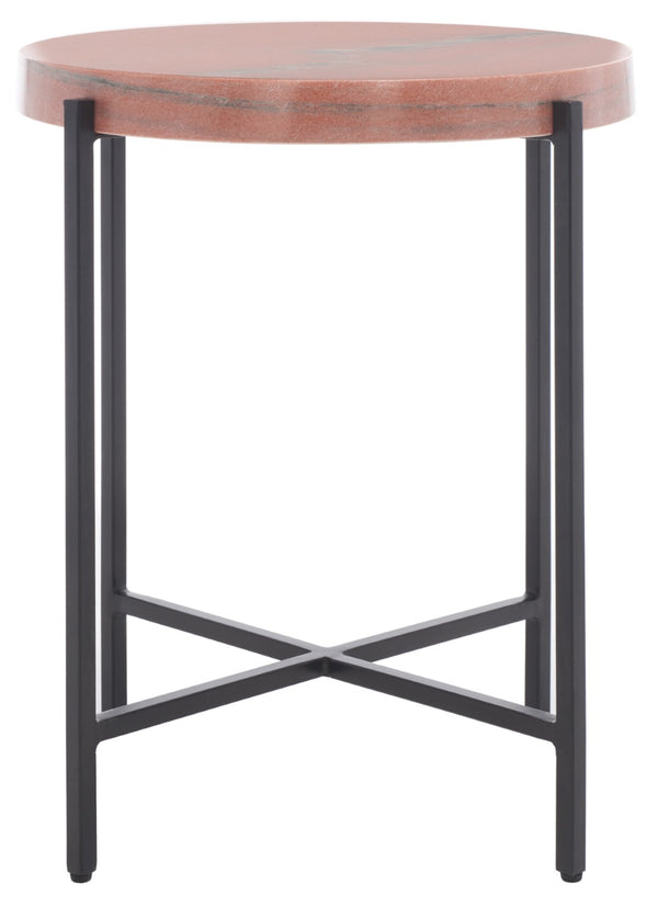 Safavieh Azula Stone Top Accent Table - Elegant Desert-Toned Marble & Black Metal Base For Chic Decor ACC3706A