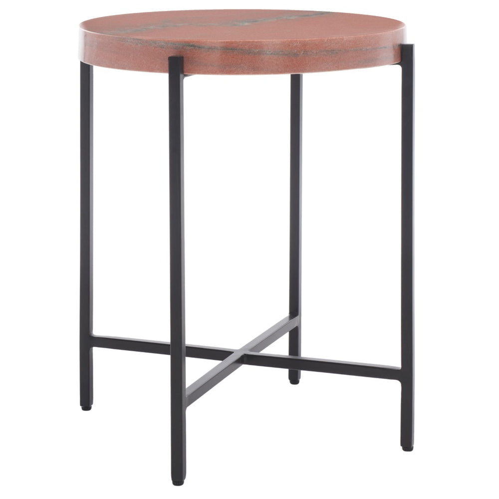 Safavieh Azula Stone Top Accent Table - Elegant Desert-Toned Marble & Black Metal Base For Chic Decor ACC3706A