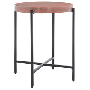 Safavieh Azula Stone Top Accent Table - Elegant Desert-Toned Marble & Black Metal Base For Chic Decor ACC3706A