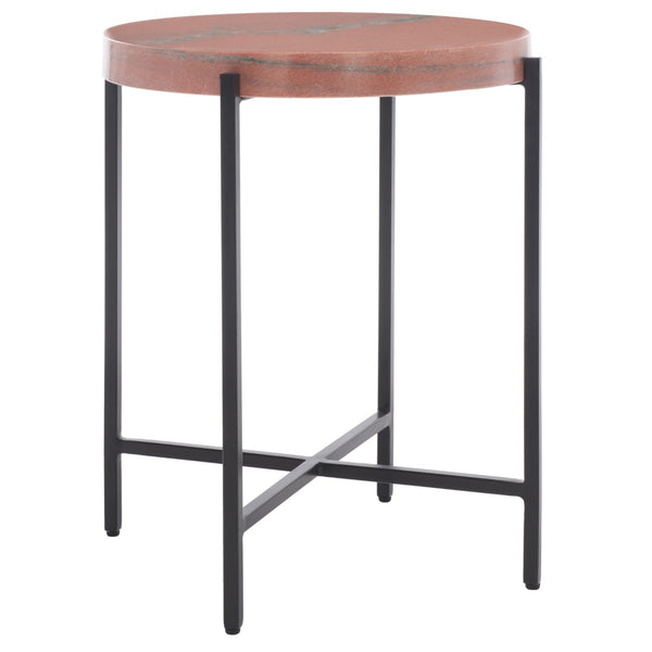 Safavieh Azula Stone Top Accent Table - Elegant Desert-Toned Marble & Black Metal Base For Chic Decor ACC3706A
