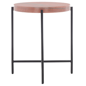 Safavieh Azula Stone Top Accent Table - Elegant Desert-Toned Marble & Black Metal Base For Chic Decor ACC3706A