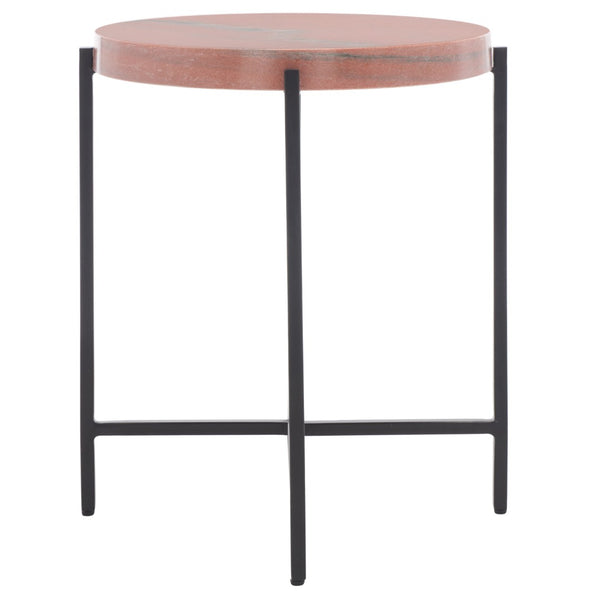 Safavieh Azula Stone Top Accent Table - Elegant Desert-Toned Marble & Black Metal Base For Chic Decor ACC3706A
