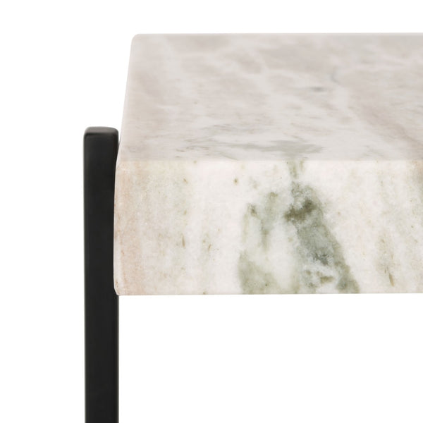Safavieh Tenzin Modern Stone Top Accent Table With Sleek Black Metal Base - Stylish Marble Side Table For Any Room ACC3707A