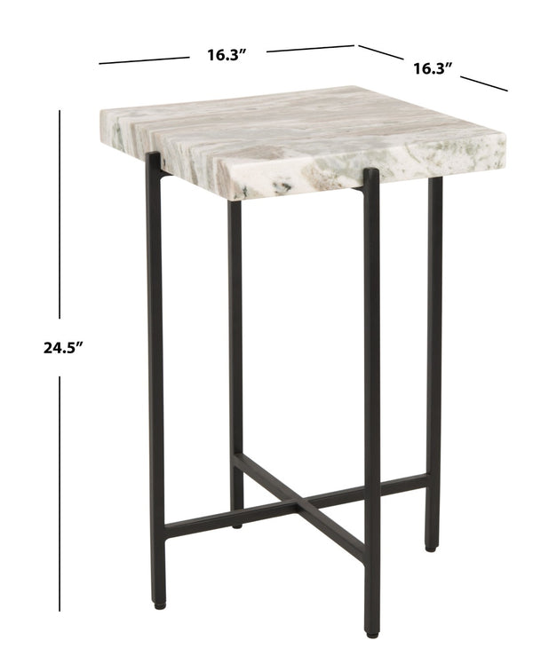 Safavieh Tenzin Modern Stone Top Accent Table With Sleek Black Metal Base - Stylish Marble Side Table For Any Room ACC3707A