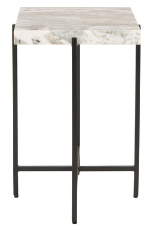 Safavieh Tenzin Modern Stone Top Accent Table With Sleek Black Metal Base - Stylish Marble Side Table For Any Room ACC3707A