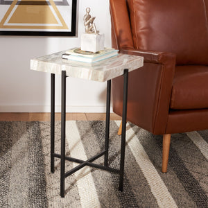 Safavieh Tenzin Modern Stone Top Accent Table With Sleek Black Metal Base - Stylish Marble Side Table For Any Room ACC3707A