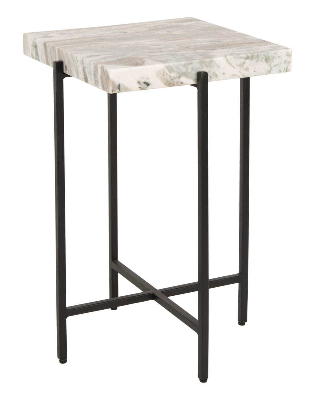 Safavieh Tenzin Modern Stone Top Accent Table With Sleek Black Metal Base - Stylish Marble Side Table For Any Room ACC3707A