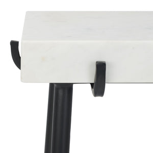 Safavieh Yuki Stone Top Accent Table - Modern Minimalist Design With White Marble & Black Metal Frame ACC3708A