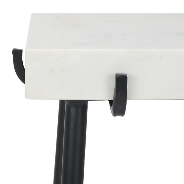 Safavieh Yuki Stone Top Accent Table - Modern Minimalist Design With White Marble & Black Metal Frame ACC3708A