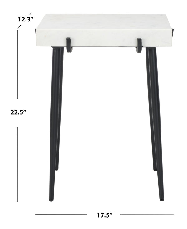 Safavieh Yuki Stone Top Accent Table - Modern Minimalist Design With White Marble & Black Metal Frame ACC3708A