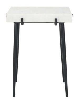 Safavieh Yuki Stone Top Accent Table - Modern Minimalist Design With White Marble & Black Metal Frame ACC3708A
