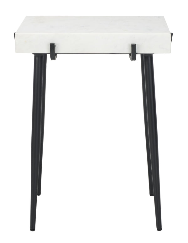 Safavieh Yuki Stone Top Accent Table - Modern Minimalist Design With White Marble & Black Metal Frame ACC3708A