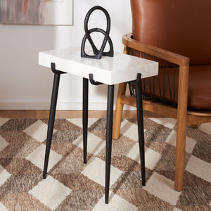 Safavieh Yuki Stone Top Accent Table - Modern Minimalist Design With White Marble & Black Metal Frame ACC3708A