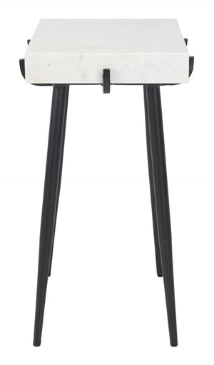 Safavieh Yuki Stone Top Accent Table - Modern Minimalist Design With White Marble & Black Metal Frame ACC3708A
