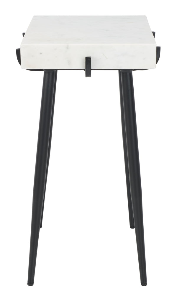Safavieh Yuki Stone Top Accent Table - Modern Minimalist Design With White Marble & Black Metal Frame ACC3708A