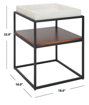 Safavieh Kya Stone 2-Tier Accent Table - Sculptural Elegance Perfect For Small Spaces With Unique Design White Marble/Walnut/Black ACC3709A