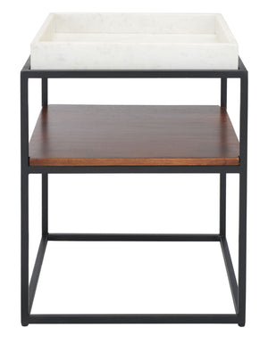 Safavieh Kya Stone 2-Tier Accent Table - Sculptural Elegance Perfect For Small Spaces With Unique Design White Marble/Walnut/Black ACC3709A